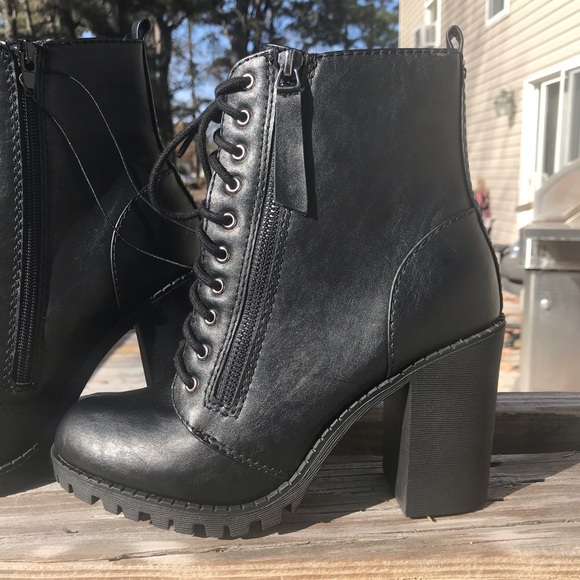 Lace Up Zipper Chunky Heel Combat Booties - Picture 5 of 8